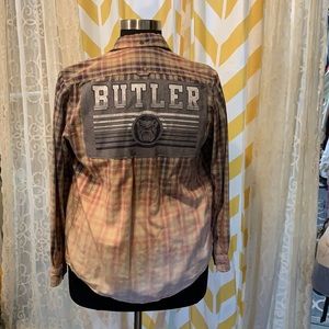 Women’s long sleeve button down bleached Butler University Shirt
